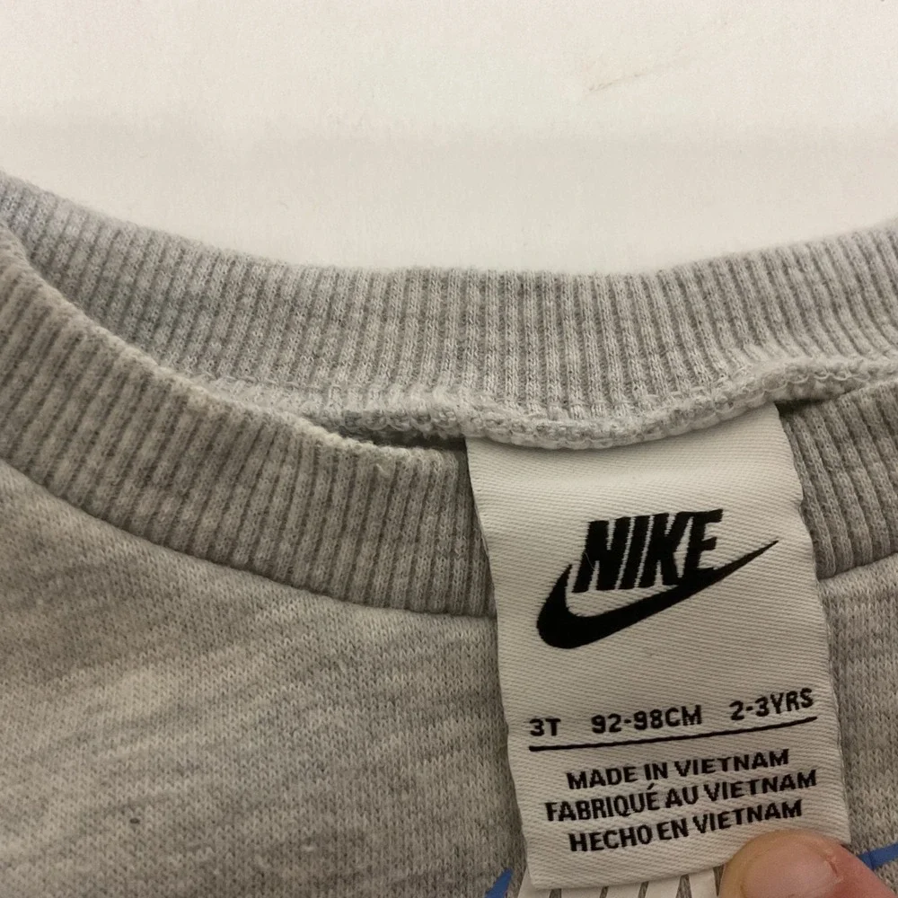 Nike Sweatshirt Kids 3T Grey‎ Colorblock Blue Swoosh Pullover Fleece